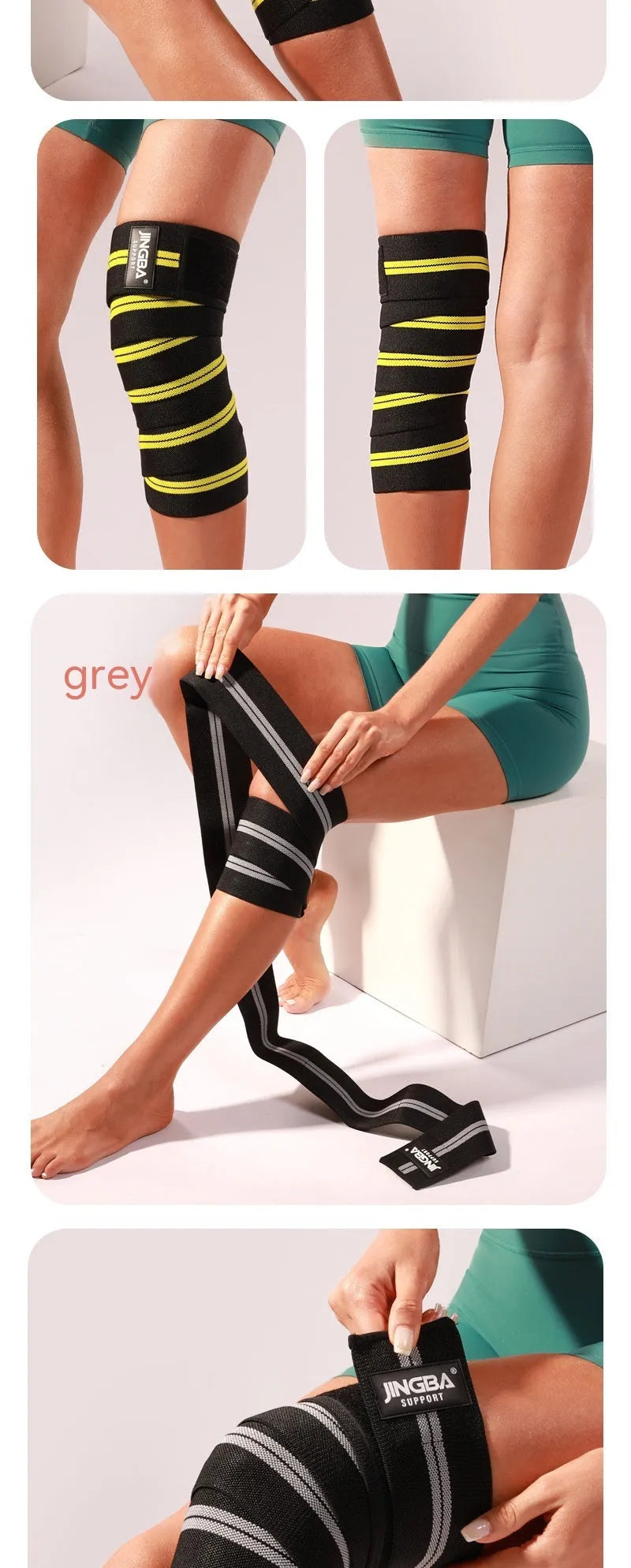 Adjustable knee pads for sports protection in blue, yellow, red and grey colours