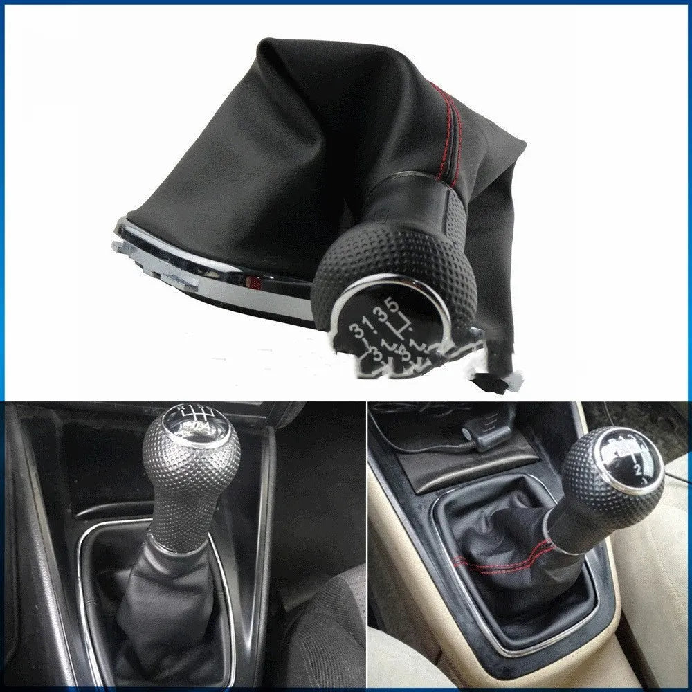 Silver and black 6-speed gear shift knob for Volkswagen Mk4 models with dirt-proof cover