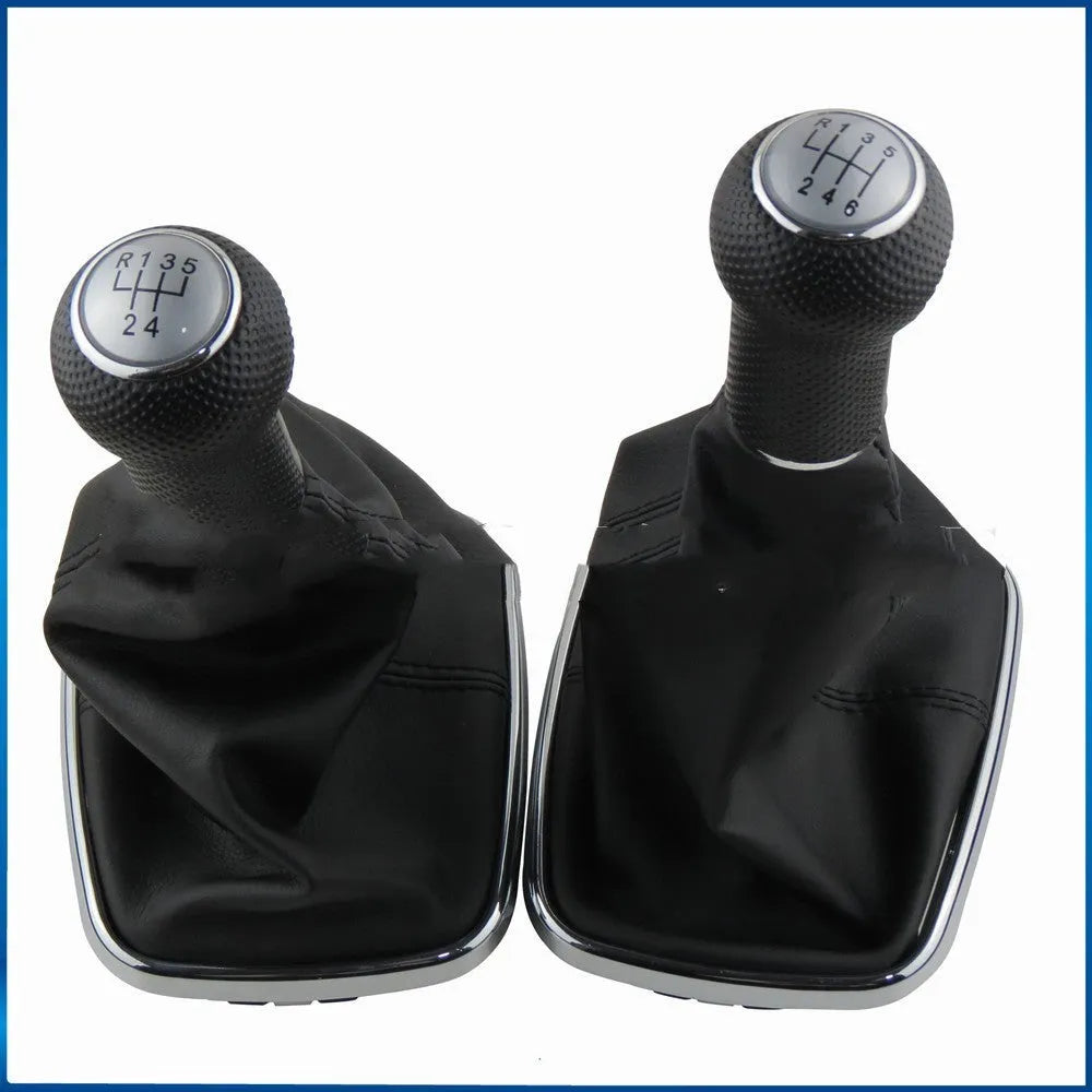 Silver and black 6-speed gear shift knob for Volkswagen Mk4 models with dirt-proof cover