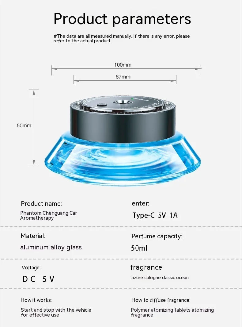 Smart spray car mounted fragrance accessory in vehicle with 50-100ml content
