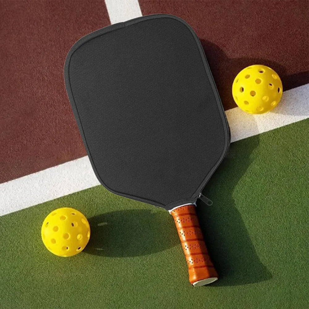 A black neoprene protective sleeve for a table tennis racket blade.