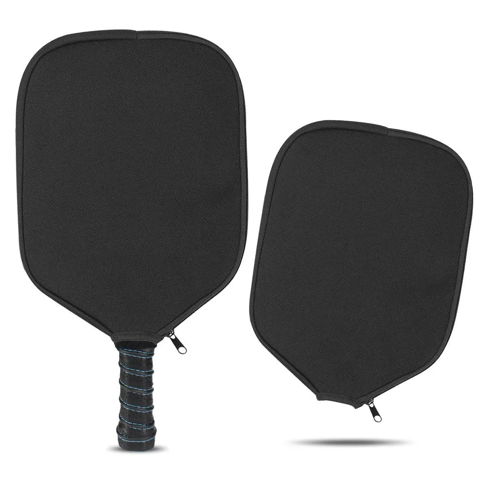 A black neoprene protective sleeve for a table tennis racket blade.