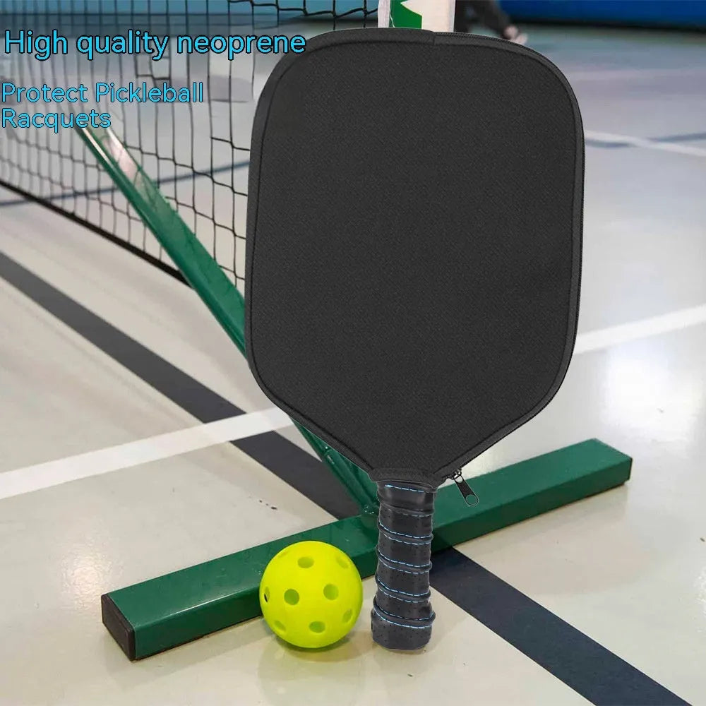 A black neoprene protective sleeve for a table tennis racket blade.