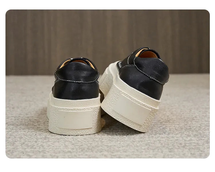 Women's black platform casual sports board shoes with tied design and round toe