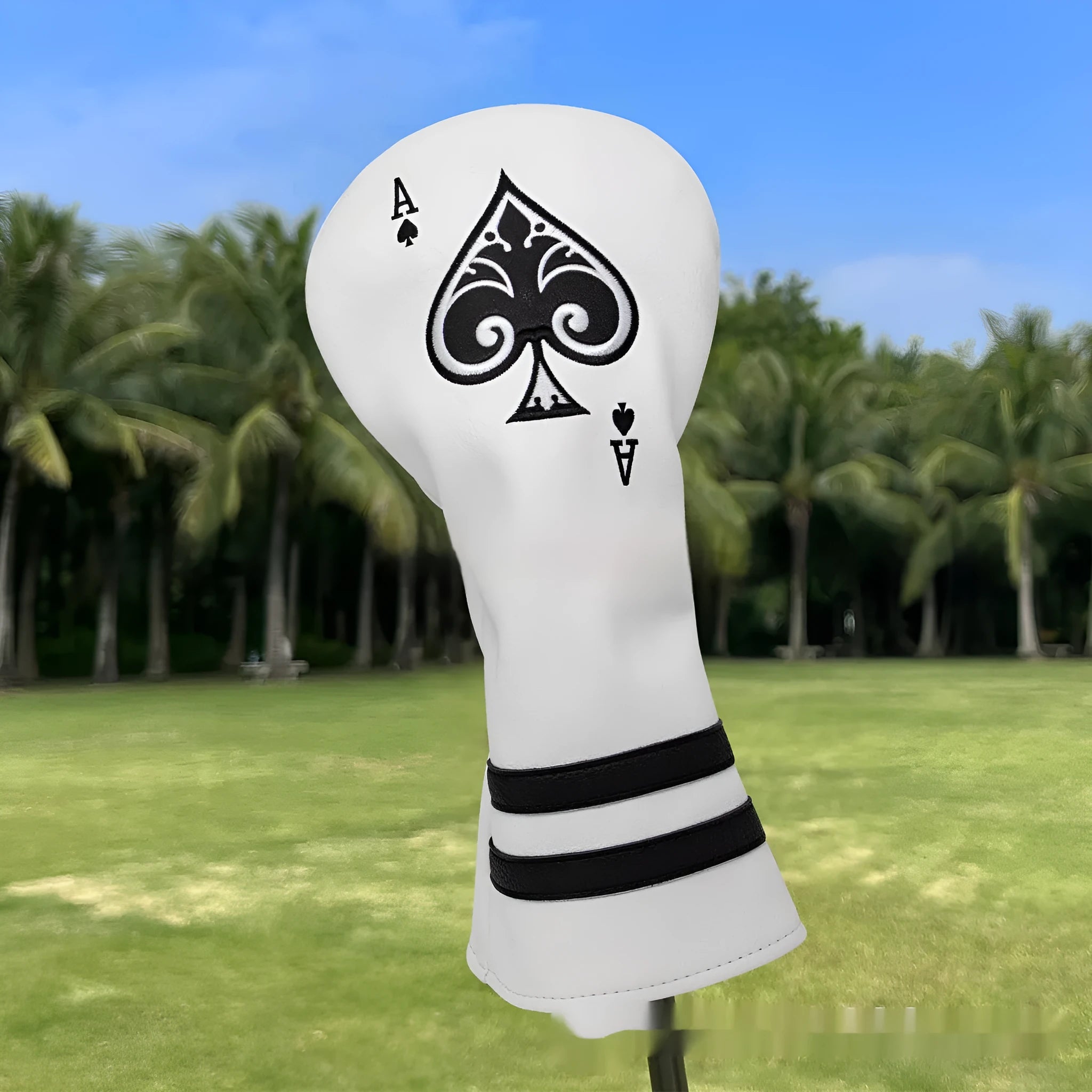 Flexible PU golf putter sleeve protector shown in one of three available colours.
