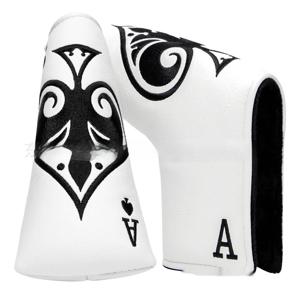 Flexible PU golf putter sleeve protector shown in one of three available colours.