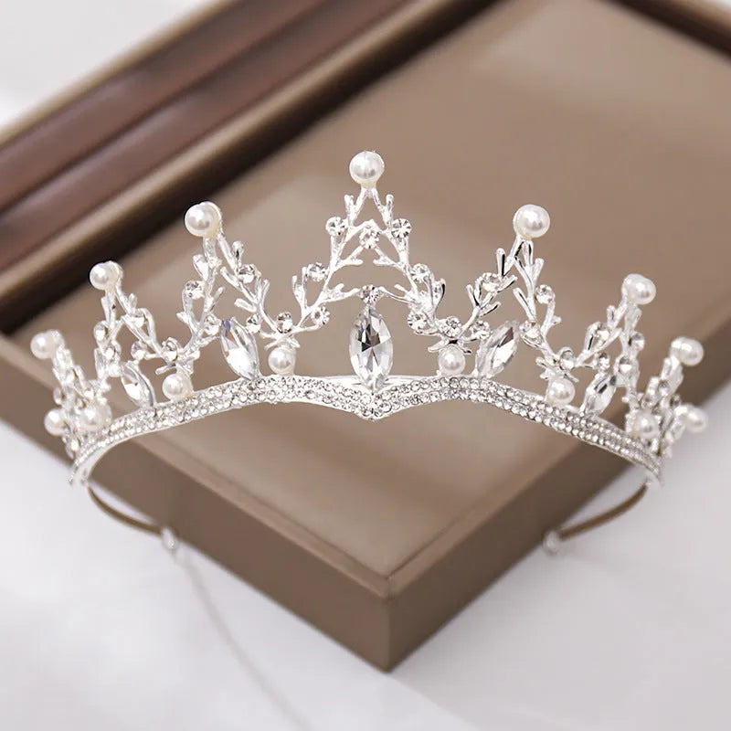 Fashion crystal diamond bridal wedding hair tiara crown, alloy electroplated, white crystal, 30x5.5cm
