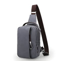 Canvas cross body bag, 16x10x25cm, with 110cm strap, shown in Blue, Grey and Light Brown