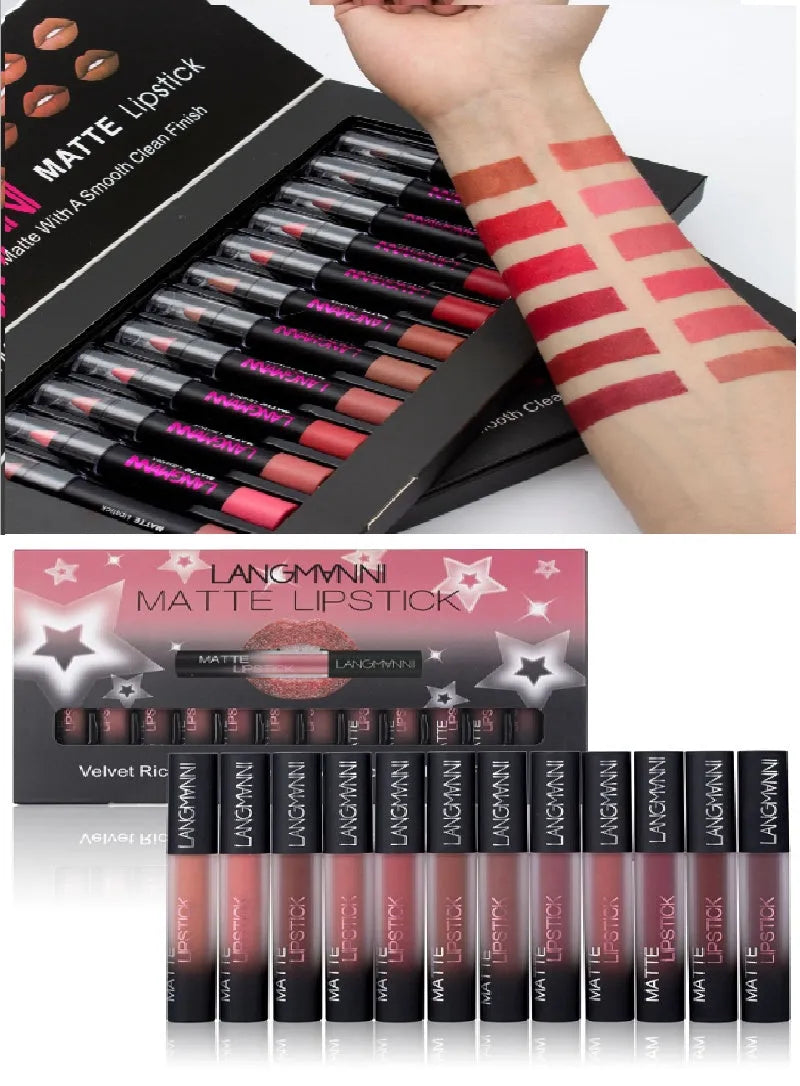 Langmanni matte lipstick set waterproof long-lasting velvet 12 pieces 6ml each