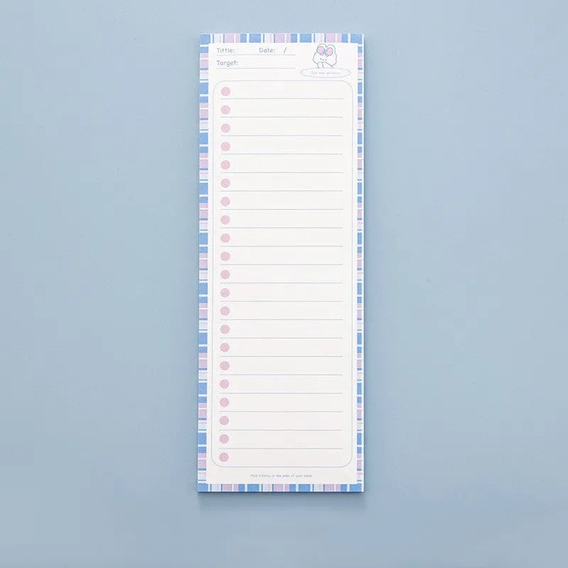 Cartoon student notepad with plastic note box in colourful striped and animal designs measuring 90x248mm