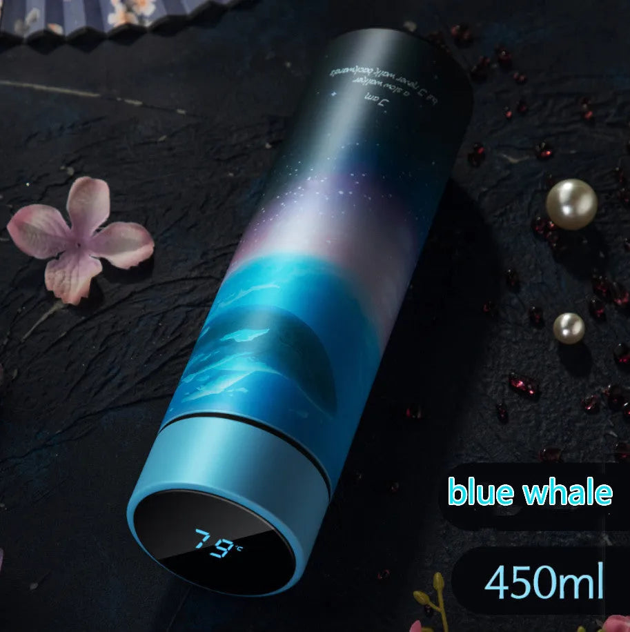 Stainless steel vacuum flask with LED touch display, 304 inside and outside, 500ml or 450ml, sports straight cup