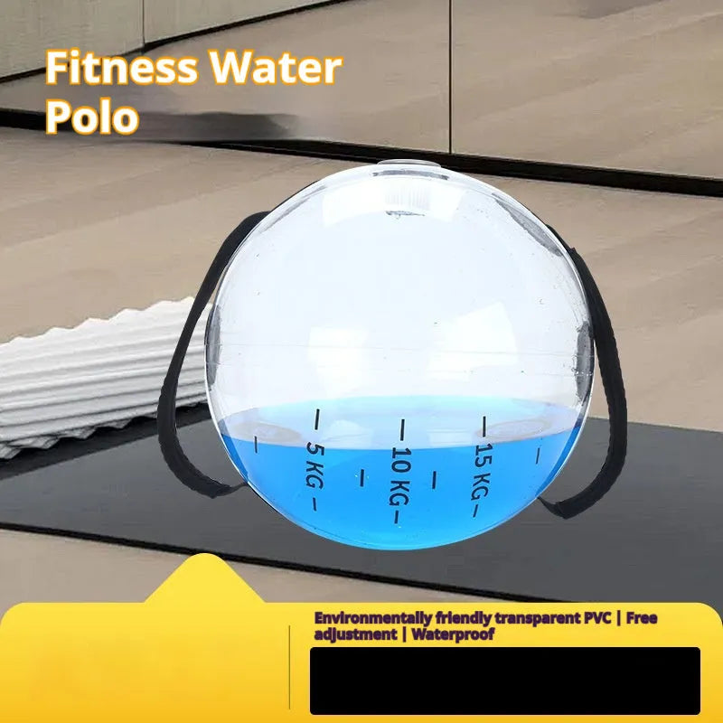 Transparent PVC inflatable water bag fitness ball, 38cm diameter, 720g empty, for sports and irrigation.