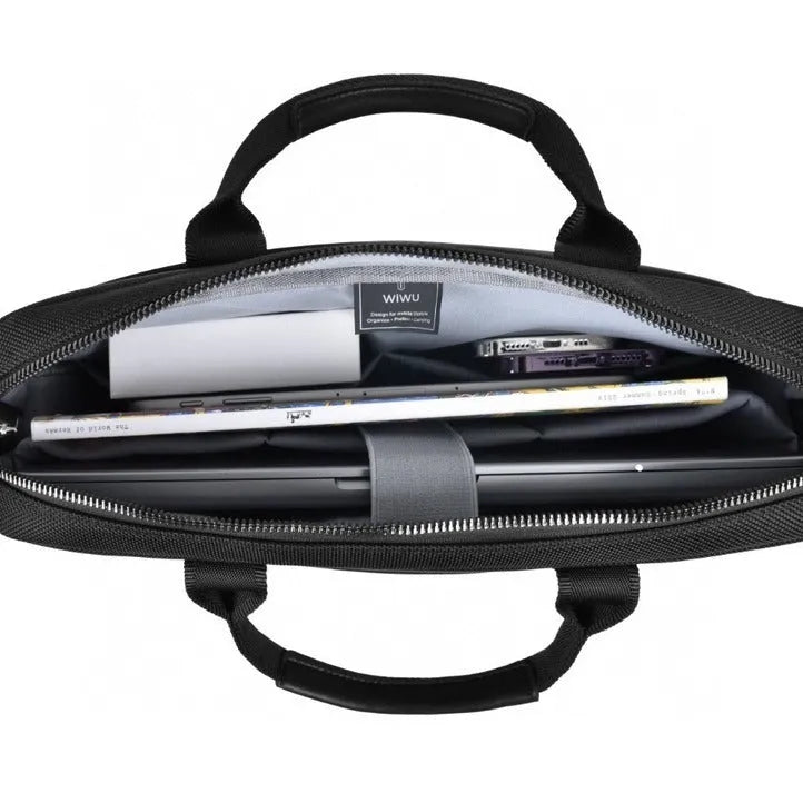 Black Oxford cloth laptop backpack showing multiple pockets and anti-seismic padding for 14-inch or 15.6-inch computers.