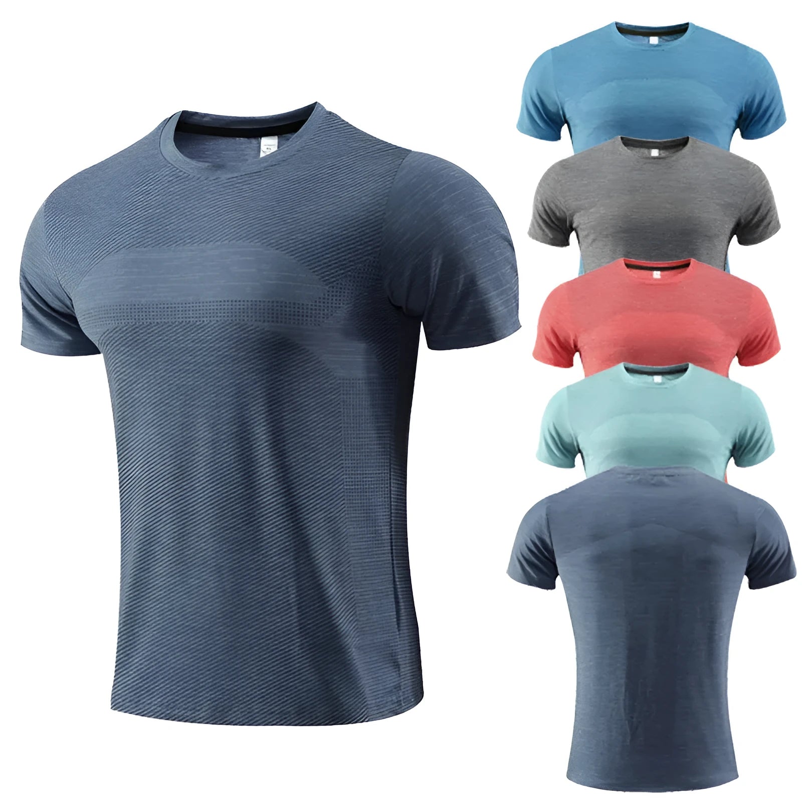 Men's short sleeve polyester spandex sports t-shirt for running and workouts on a mannequin