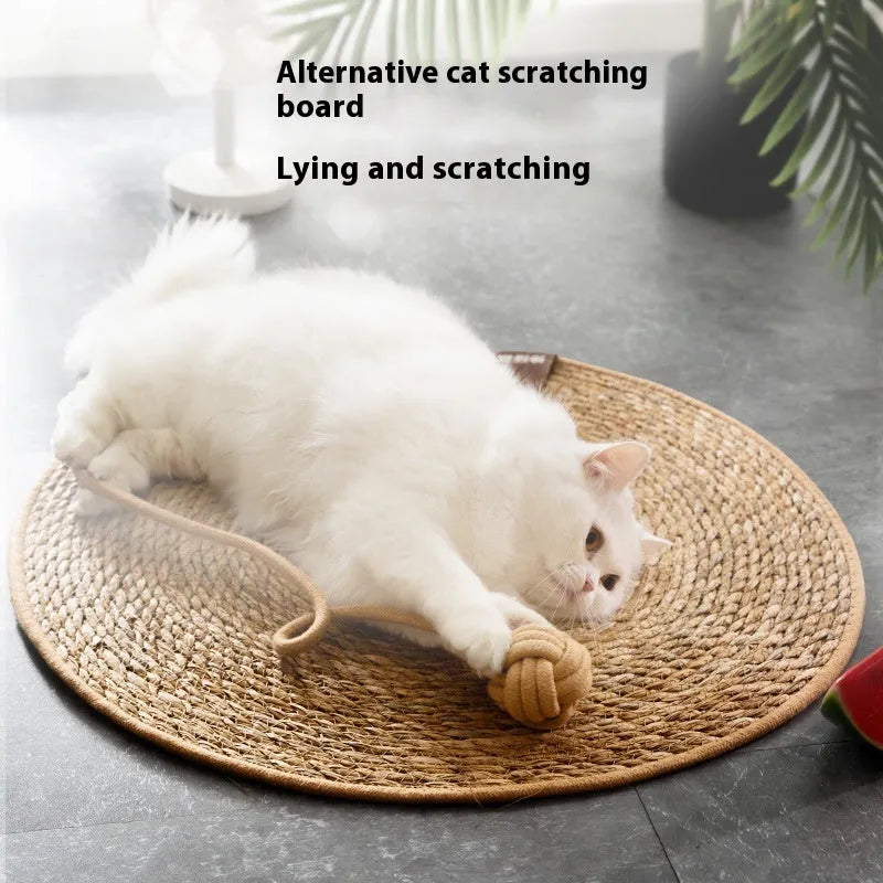 Natural papyrus round rattan cat scratching pad in brown colour, L size 60×60cm