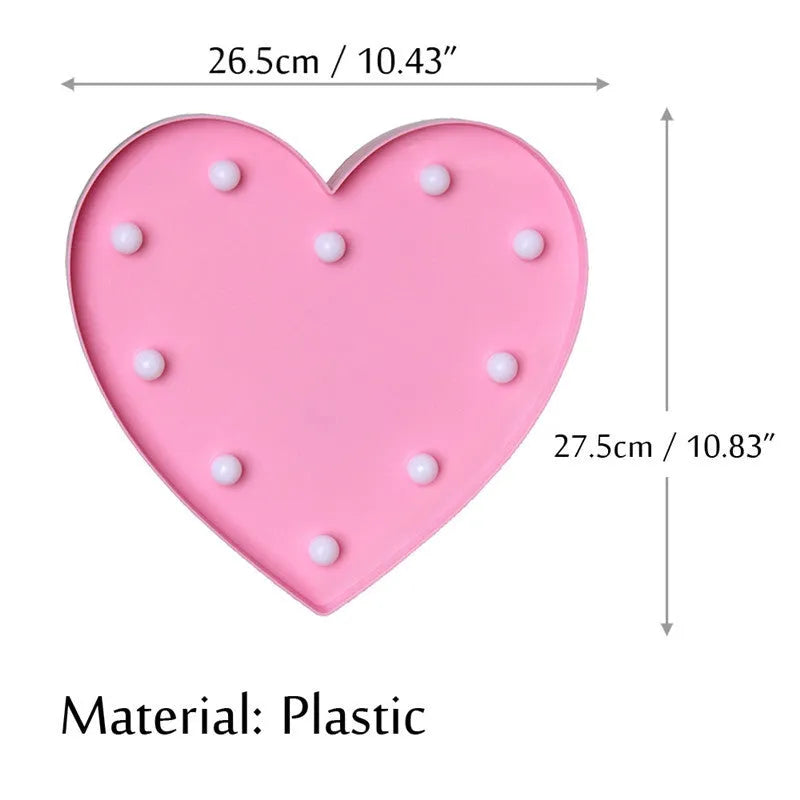 Romantic 3D love heart marquee letter nights lamp in pink plastic with warm white LEDs, wall mounted
