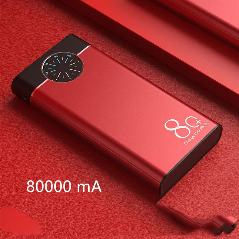 Black 20000mAh fast charging power bank with alloy shell and LED light