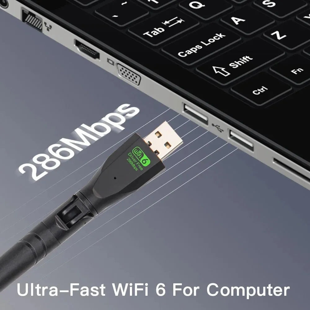 Black WiFi6 USB wireless network card for PC and laptop connectivity