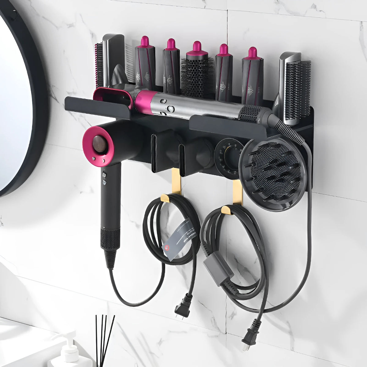 Aluminium alloy wall-mounted curling rod storage rack and hair dryer holder with anodized finish for barber shop or salon