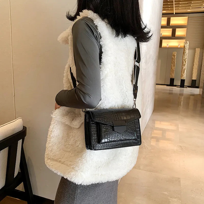 Vintage-style crossbody bag in PU material showing black, brown, khaki and red colour options