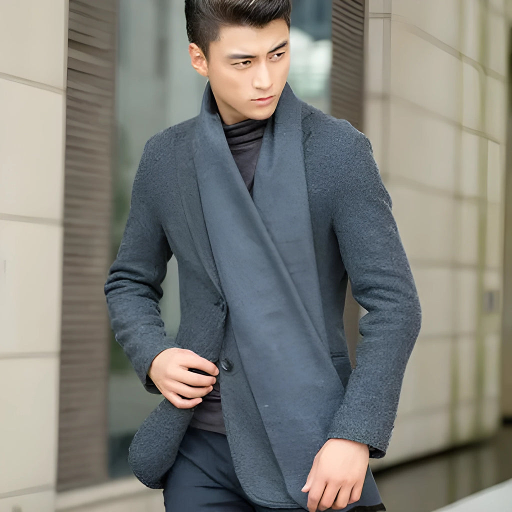 Men's brushed silk winter scarf in black, 180x30cm, lying flat showing texture