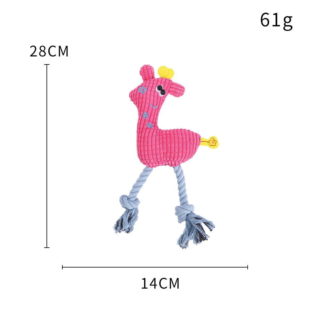 Deer shaped blue plush dog toy with corn grain textured fabric and squeaker sound