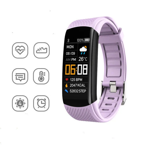 Adult sports silicone pedometer bracelet in multiple colours on wrist, showing 0.96-inch touchscreen display.
