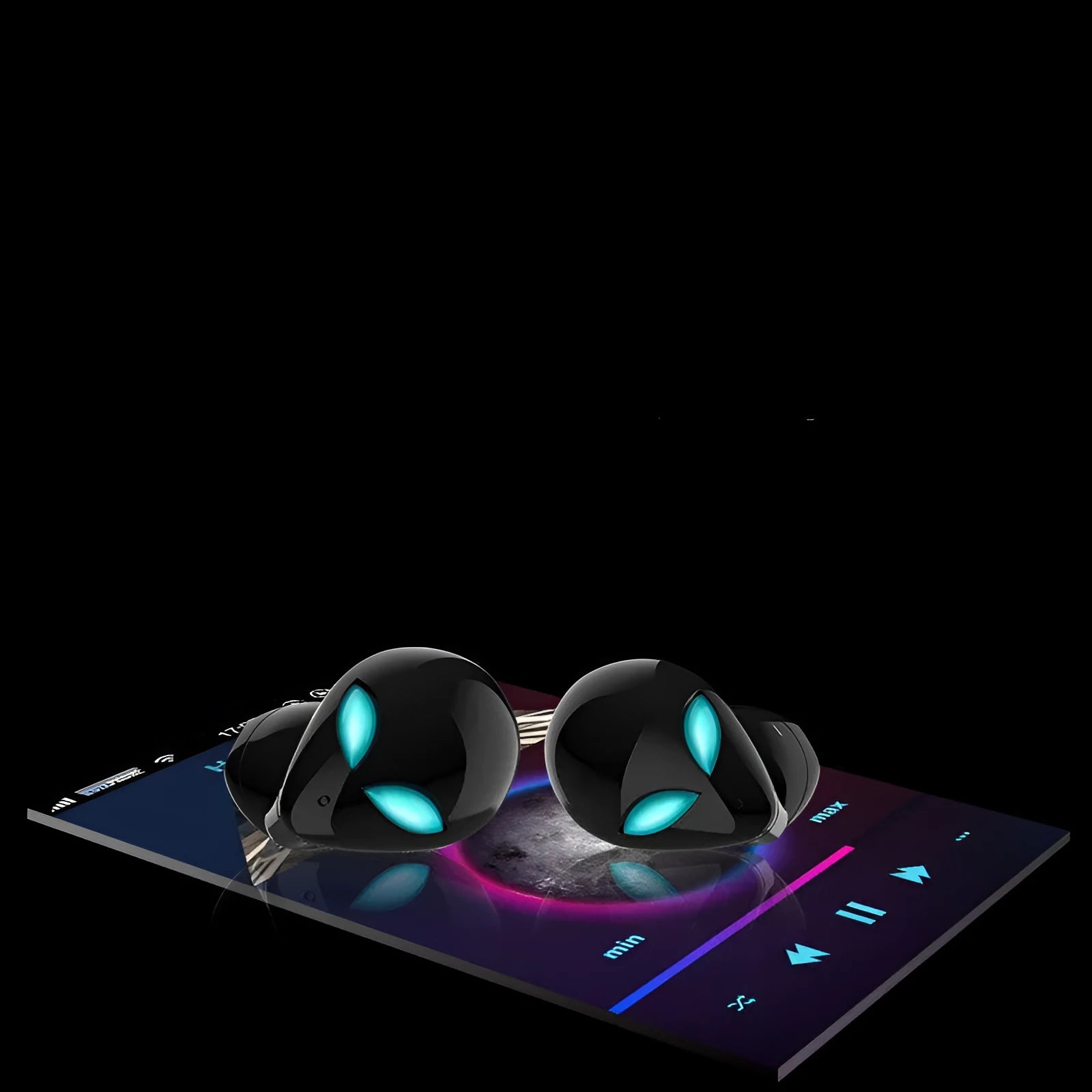 Creative Outer T8 Starman black wireless Bluetooth earphones with alien design in charging case