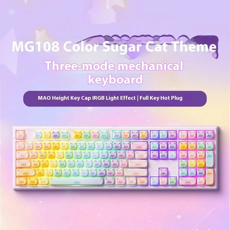 Coloured sugar cat themed wireless mechanical keyboard with piano switches