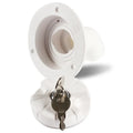 White RV gravity water filling port with 80mm hole size and 38mm inner pipe diameter