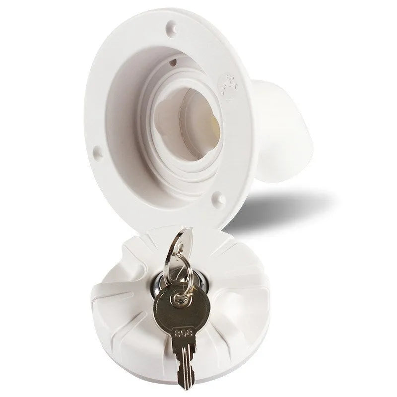 White RV gravity water filling port with 80mm hole size and 38mm inner pipe diameter