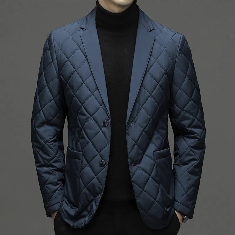 Men's cardigan-style down jacket with lapel collar in black colour