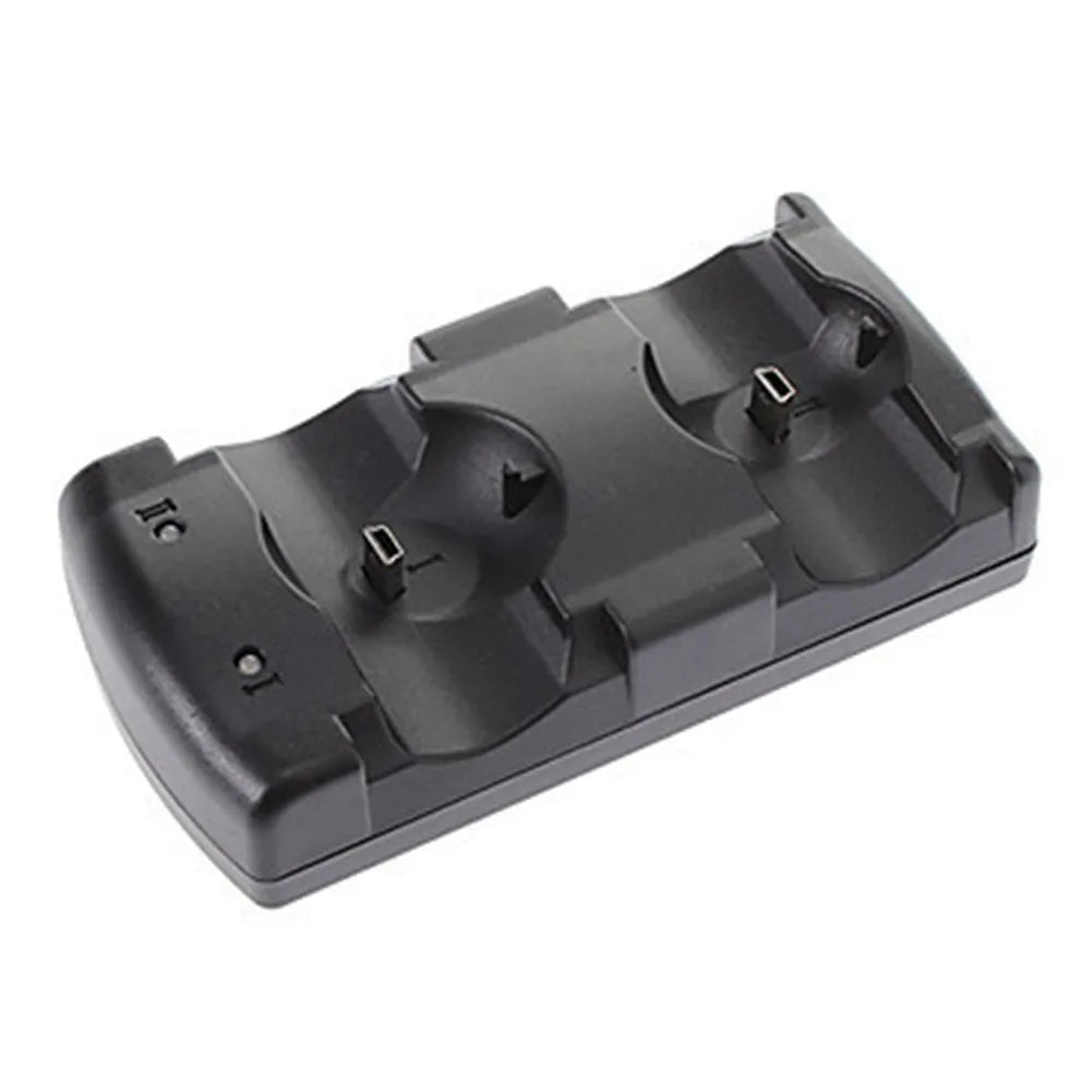 Black PlayStation 3 dual controller charging dock showing two controller charging slots