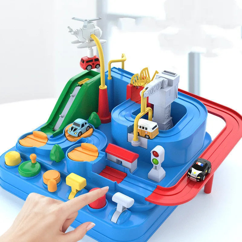 Big Adventure parking lot toy car track set with plastic track pieces and handle control