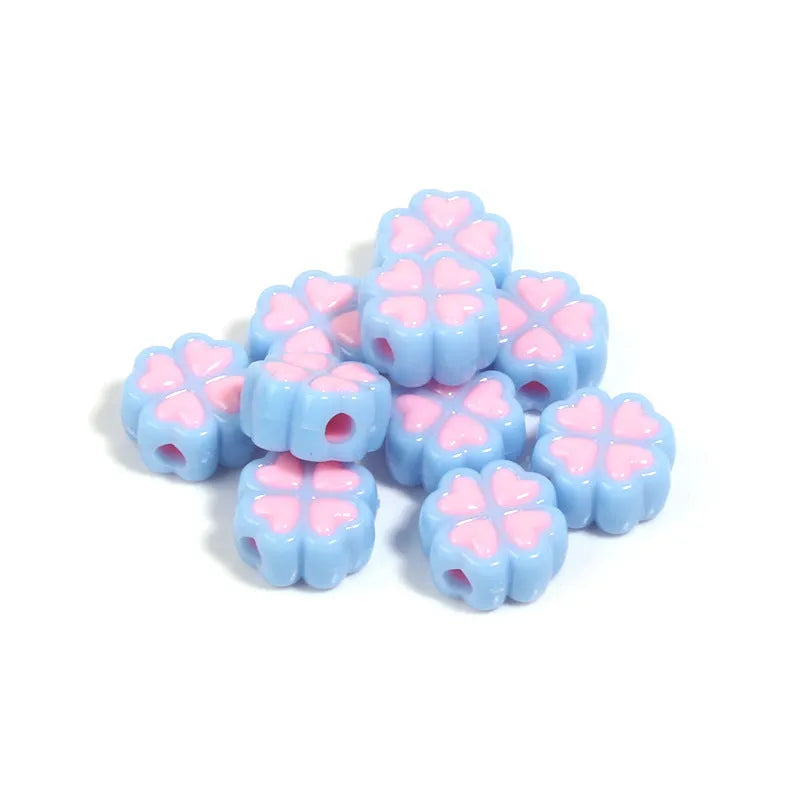 15mm frosted acrylic four-leaf clover beads with love pattern in mixed colours for crafts
