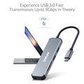 Silver aluminium alloy USB to HDMI adapter with Type-C input and HDMI, SD, TF, USB 3.0 ports
