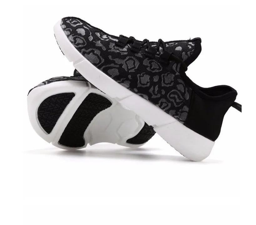 Unisex fiber optic LED shoes with USB rechargeable glowing lights, fly woven cloth upper, EVA sole, casual loafers in black