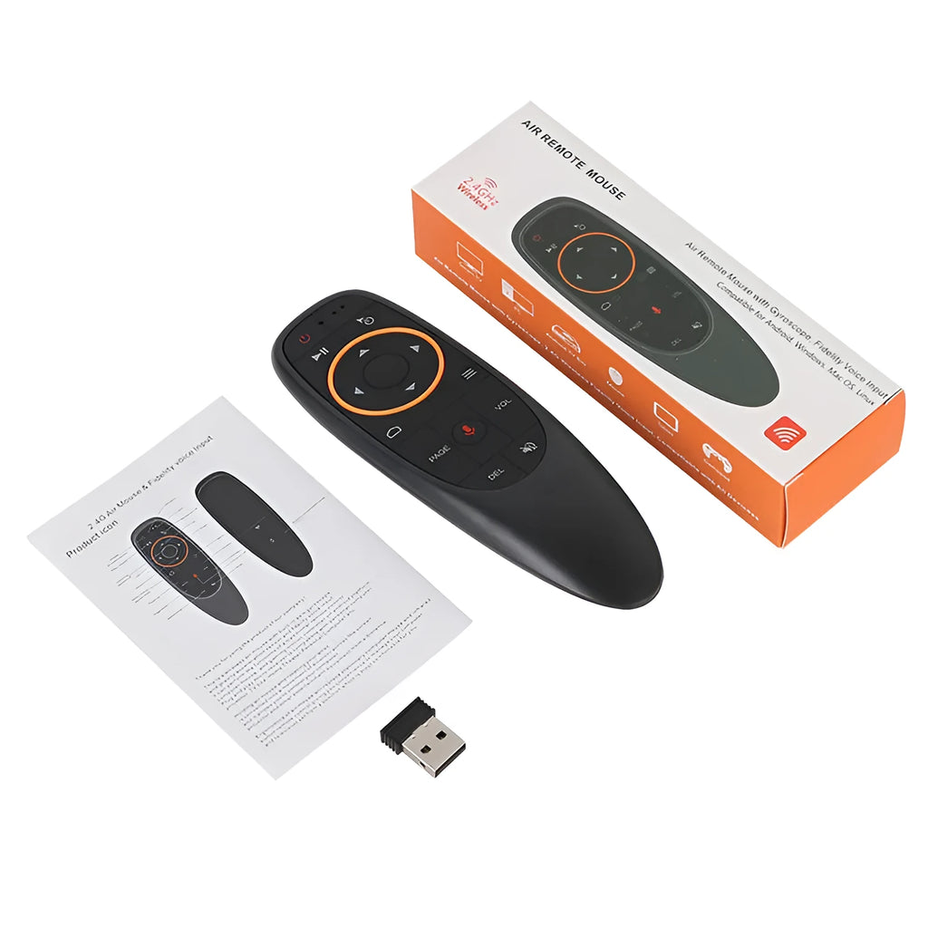 G10 G10S intelligent voice remote control with plastic shell and silicone buttons for Android and PC.