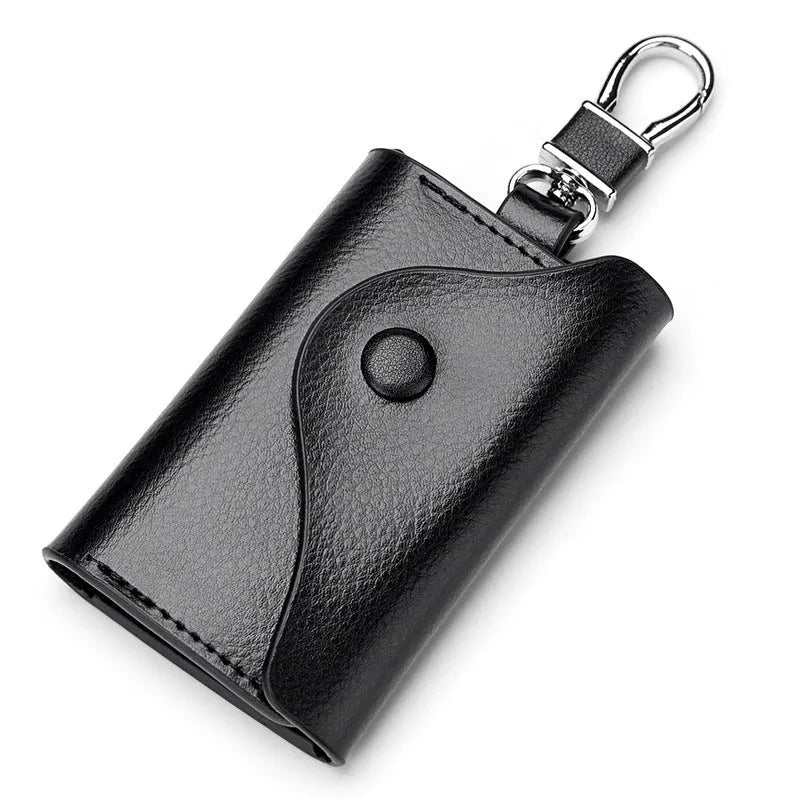 Korean-style square vertical genuine leather keycard holder showing internal key mapping structure
