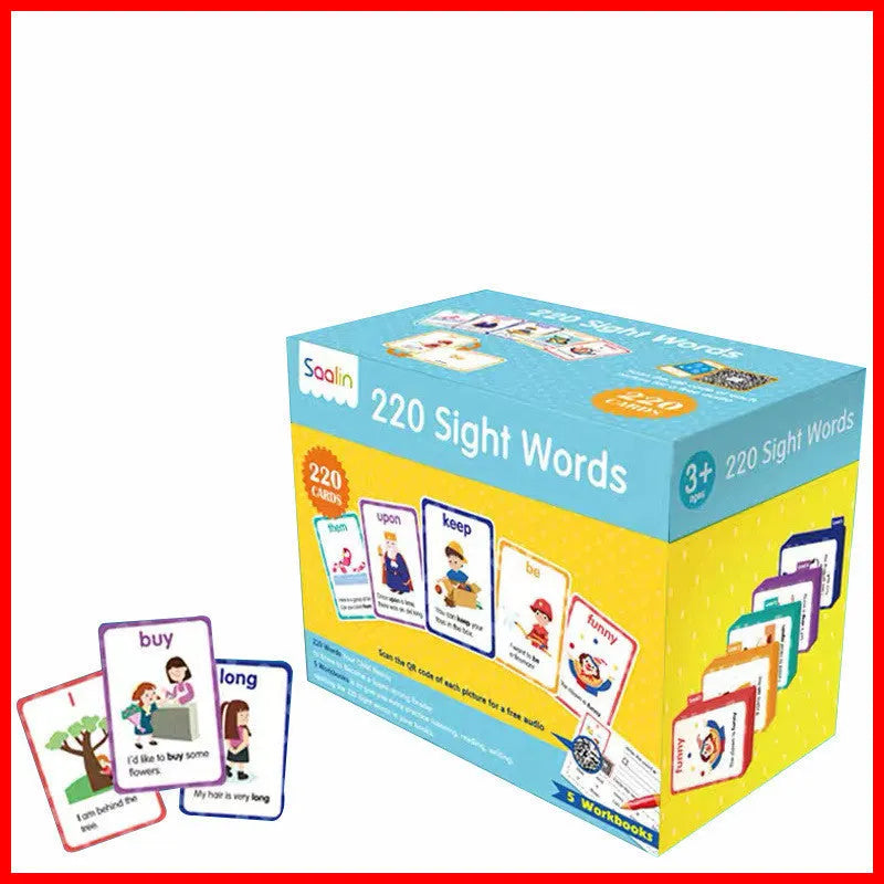 Early childhood education gift box containing 220 high-frequency word cards and 5 workbooks
