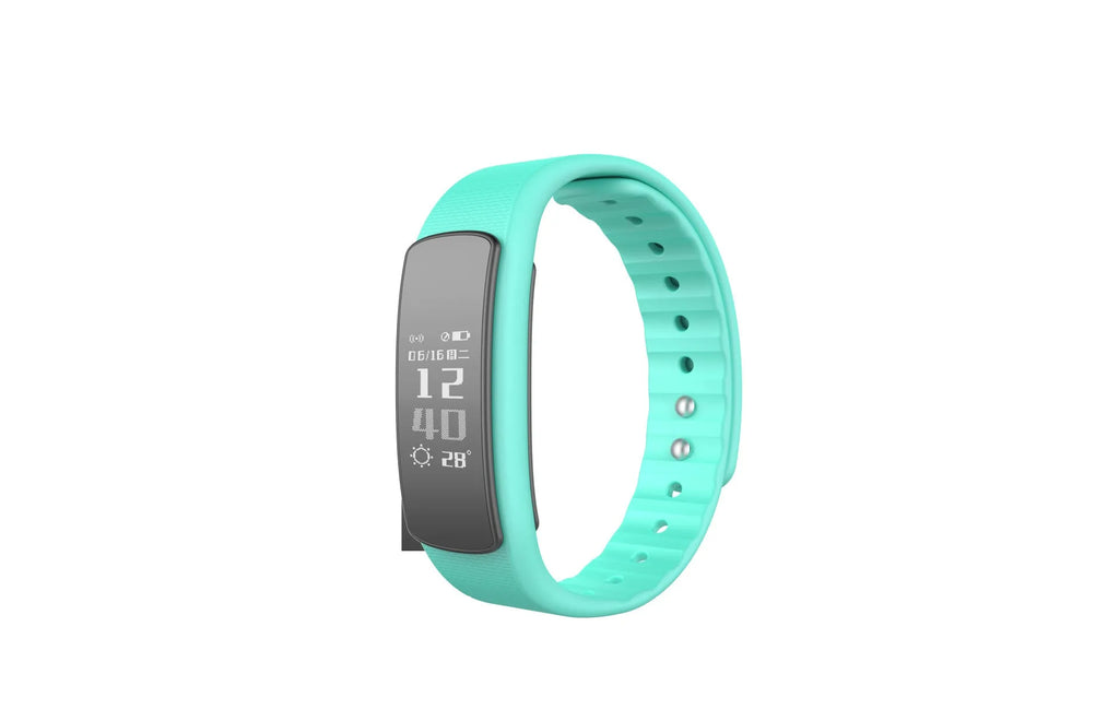 I6 smart sports bracelet with colour display and black TPU wristband on a wrist.