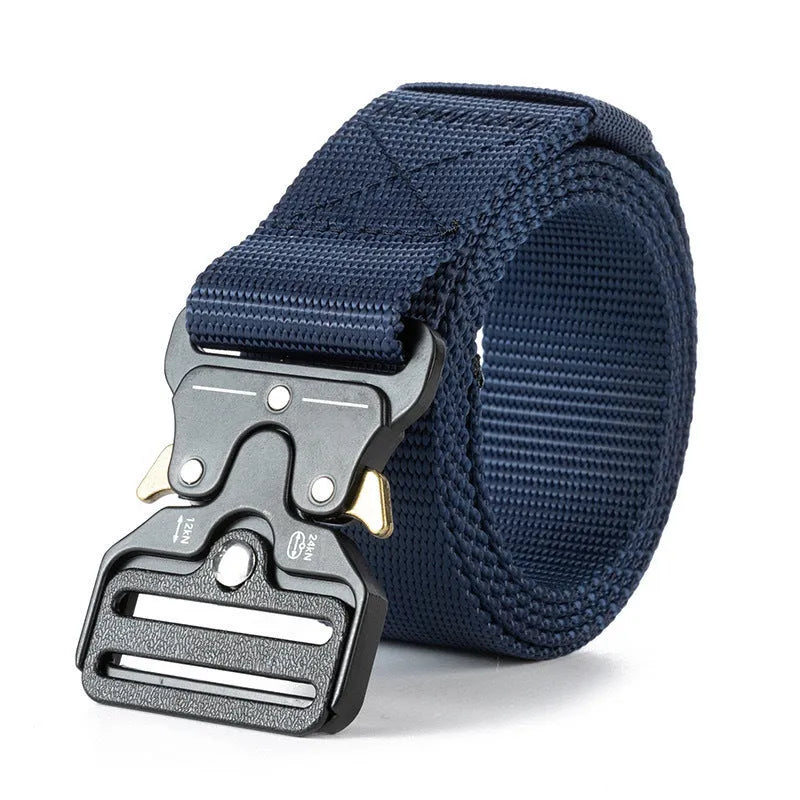 Men's thick canvas tactical belt with alloy quick-release buckle in army green colour