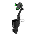 Green car kettle and mobile phone holder drink rack showing dual compartments for vehicle use