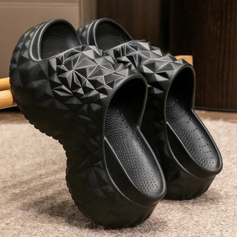 Women's Eva flip flop slippers with a thick sole in khaki, black, or white.