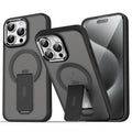 Magnetic bracket phone case with kickstand in black for iPhone 16 Pro Max, anti-fall PC material