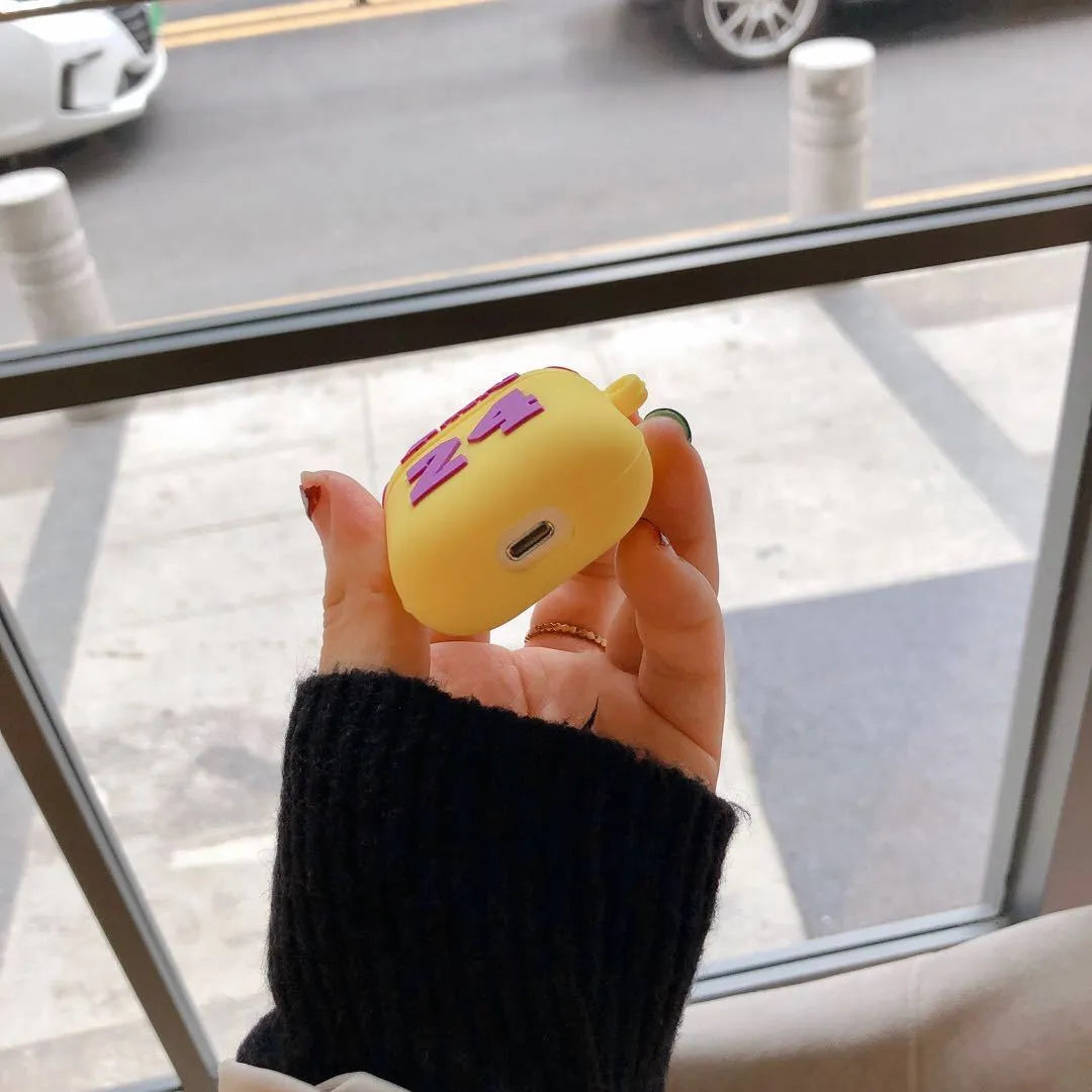 Silicone protective cover compatible with AirPods second generation in purple and yellow colour options