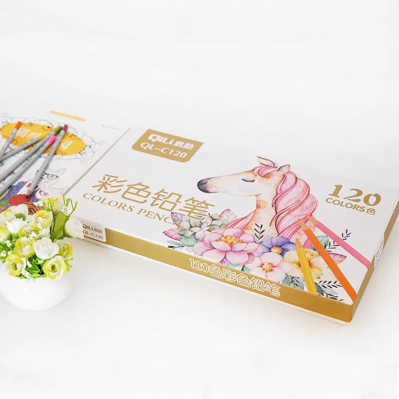 120 colour coloured pencils set in rosewood shell, full colour spectrum, arranged in cardboard box