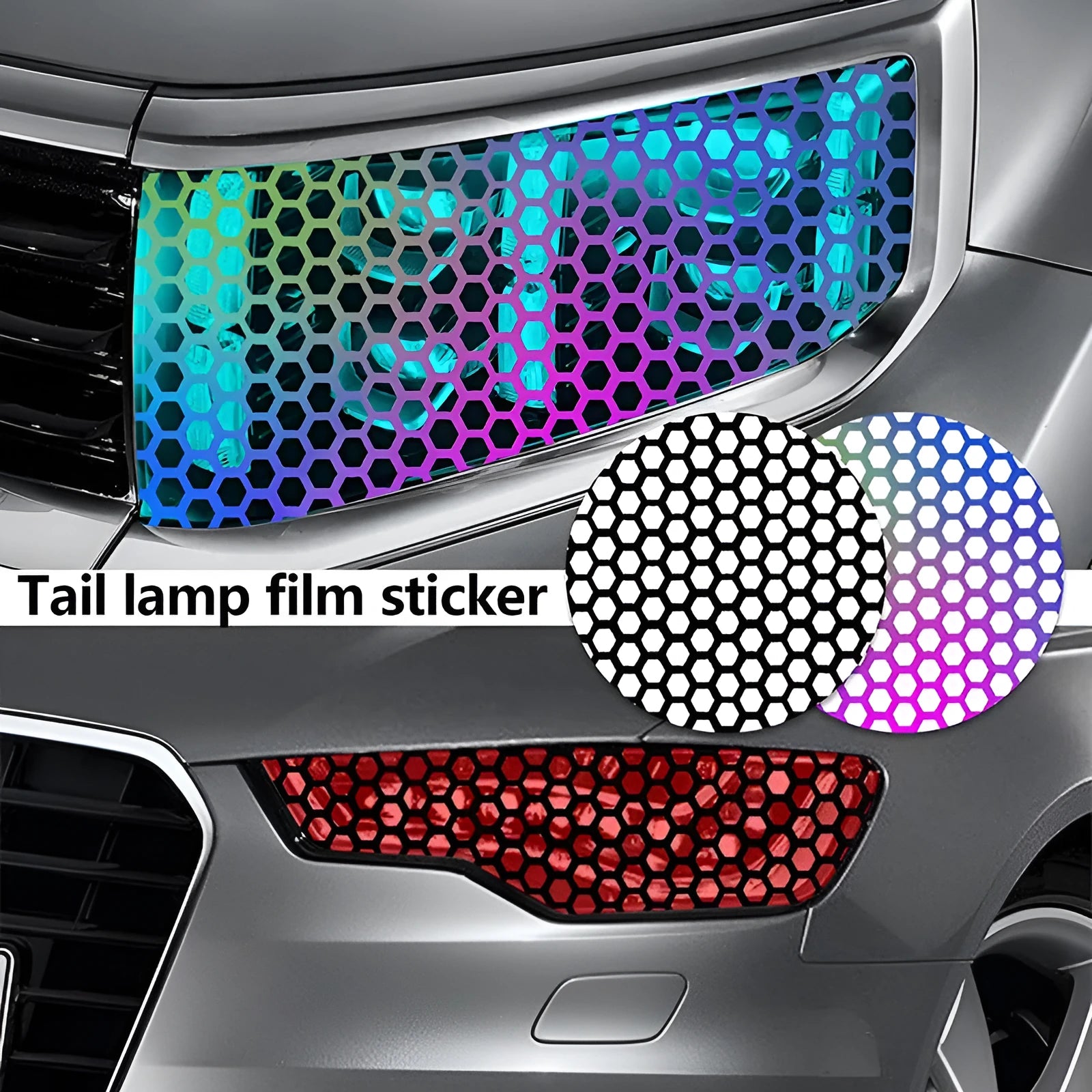 Honeycomb pattern black vinyl sticker for car taillight decoration, sized 48 by 30 centimetres.