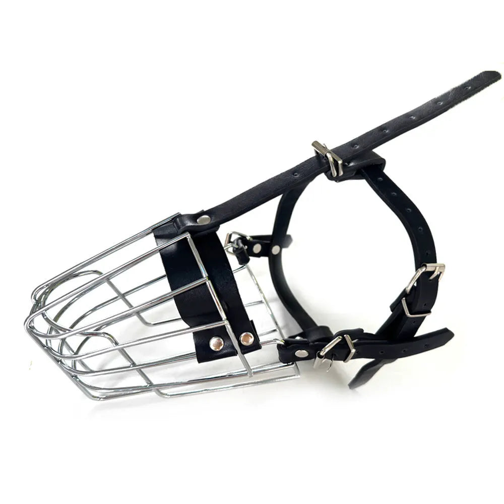 Black metal dog muzzle designed specifically for golden retriever and German shepherd breeds