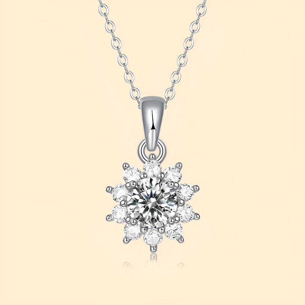 925 silver moissanite flower pendant necklace on adjustable 21-50cm chain, 1 carat round stone